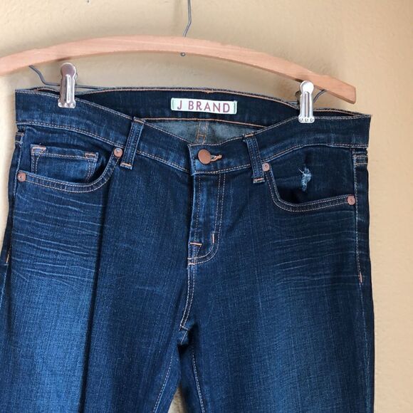 J Brand low rise Torn Dark Vintage Jeans distressed on front, whiskering 29 Nice - Picture 7 of 13